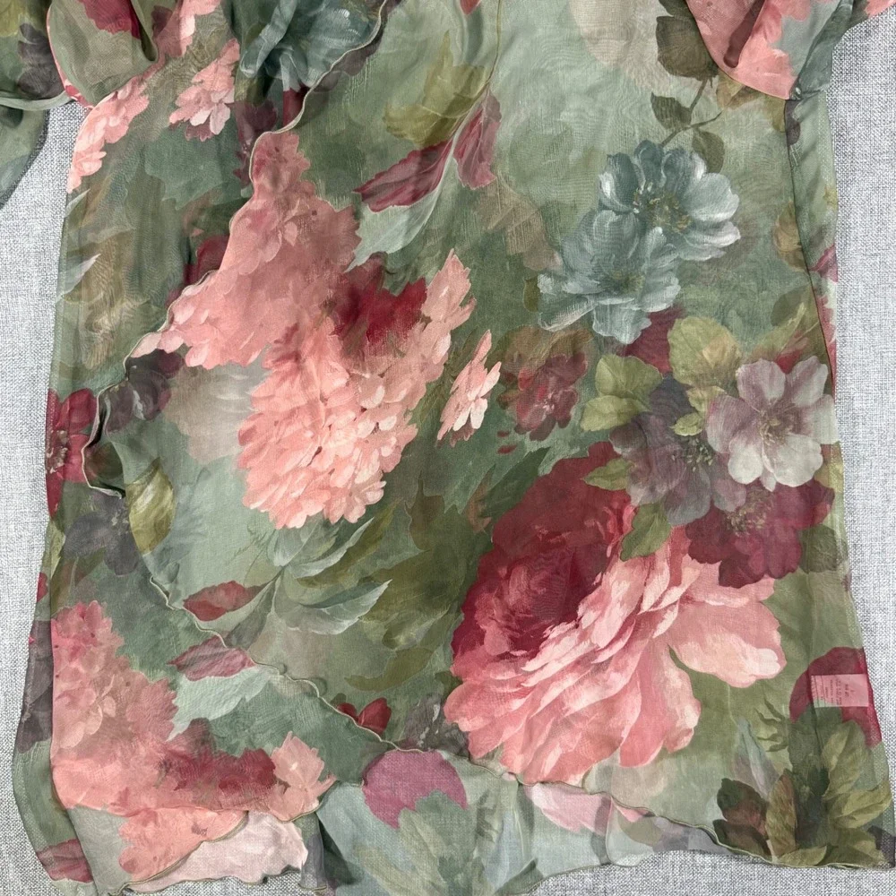 VTG Jeffrey & Dara Floral Dress Jacket Set Womens 6 Green Pink Fairycore Evening